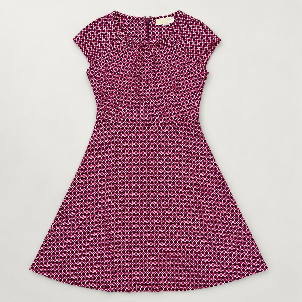 MICHAEL Michael Kors Pink Purple Geometric Print Cap Sleeve Dress Petite Small